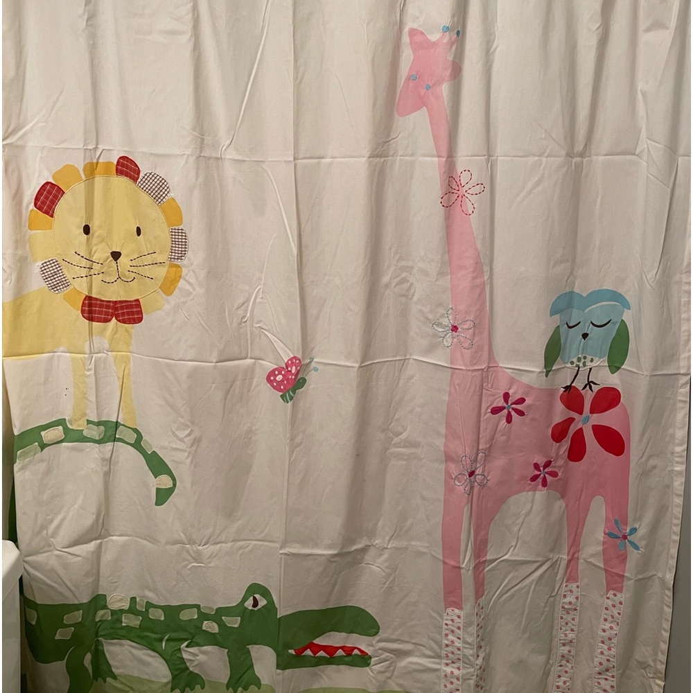 Pottery Barn Kids Shower curtain. 72”x 72”- 100% cotton. Embroidered accents